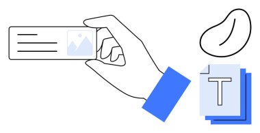 Elinde fotoğraf ve metin ayrıntıları olan bir kimlik kartı, fasulye şekilli nesne ve metin desteli belge görselleri var. Kimlik, tasarım, markalaşma, doğrulama, iş dünyası, yaratıcılık için ideal basit iniş