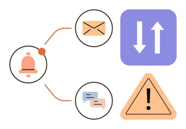 Uyarı zili, e- posta simgesi, sohbet baloncukları, senkronize oklar ve satırlara bağlı uyarı işareti. İletişim, alarmlar, senkronizasyon takım çalışması için ideal iş akışı ve işbirliği. Basit.