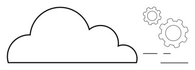 Teknoloji, yenilik ve otomasyonu simgeleyen iki dişli ve dinamik çizgili minimalist bulut anahatları. Teknoloji hizmetleri, veri depolama, işlem verimliliği, bilişim çözümleri, bulut sistemleri için ideal