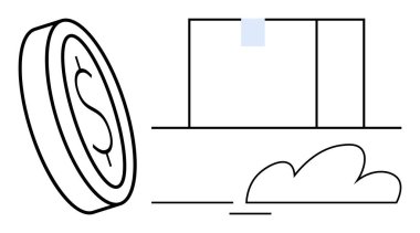 Nakliye kutusunun ve soyut bulut hattının yanında bir dolar para. E-ticaret, lojistik, finans, çevrimiçi alışveriş, bulut hizmetleri, nakliye çözümleri, basit düz metafor