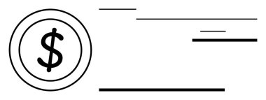 Minimalist madeni para hatlarının içindeki dolar işareti hareketi, hızı ve finansal işlemleri sembolize eden yatay çizgiler. Finans, ekonomi, para transferi, ödeme, yatırım işi için ideal