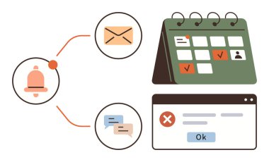 Bildirim zili, e-posta, sohbet mesajları, olaylı takvim ve alarm penceresi. Üretkenlik, görev takibi, ofis planlaması takım çalışması iletişimi ve alarmlar için ideal. Basit düz