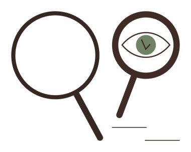 Büyüteç ve odaklanmış göz teftişi, analizi, keşfi, araştırmayı, hassasiyeti, dikkati ve doğrulamayı temsil ediyor. Analiz için ideal, arama veri kalite kontrolü odağı öğrenmek