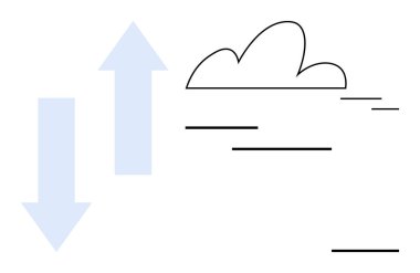 Mavi oklar yukarı ve aşağı basit bir bulut anahatının yanında. Veri transferi, bulut hesaplama, sunucu yönetimi, çevrimiçi depolama, eşzamanlama, iletişim, teknoloji kavramları için ideal