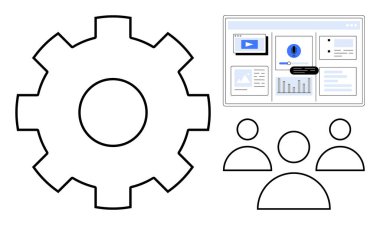 İş gösterge paneli ve takım simgelerinin yanında, iş akışı optimizasyonunu, takım çalışmasını ve veri odaklı işbirliğini gösteren bir vites. Üretkenlik, yenilik, planlama, geliştirme, strateji için idealdir.