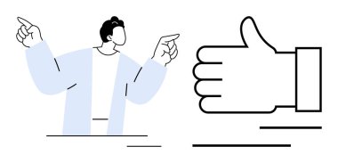 İki eliyle güven içinde hareket eden, onay, destek veya pozitifliği vurgulayan büyük baş parmak işareti. Takım çalışması, başarı, motivasyon, yaratıcılık, liderlik iletişimi için ideal