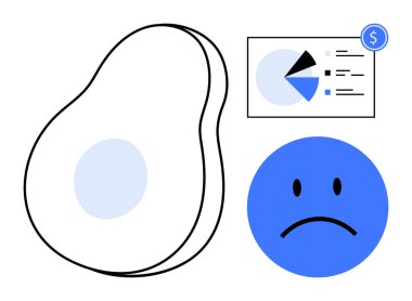 Avokado 'nun mali tablosu ve üzgün yüzü yüksek yaşam maliyetleri, bütçe sıkıntıları veya fiyat enflasyonuna işaret ediyor. Finans, ekonomi, yaşam tarzı, piyasa eğilimleri, duygular ve karşılanabilirlik için ideal