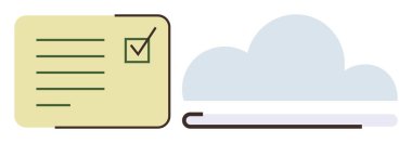 Bulut şeklinin yanında işaretli bir görevi olan kontrol listesi, veri yönetimi, görev izleme ve bulut depolamayı temsil ediyor. Üretkenlik, organizasyon, planlama, dijital çalışma alanı, minimalizm görevi için ideal