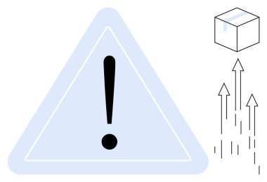Bir küpün sağında yukarı doğru hareket ettiğini gösteren oklarla üçgen uyarı işareti şeklinde ünlem işareti. Uyarı, uyarı, ilerleme, büyüme, başarı, potansiyel ve motivasyon için ideal. Temiz daire