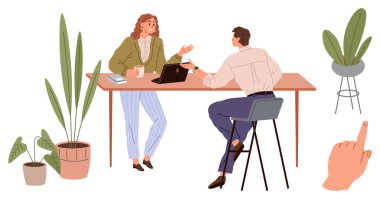 İki meslektaş tahta bir masada oturup dizüstü bilgisayar kullanırken fikir alışverişinde bulunuyorlar. Kahve, saksı bitkisi ve rahat bir duruş havayı belirler. Takım çalışması, işbirliği, iletişim, birlikte çalışma için ideal