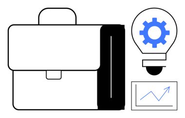 Profesyonel evrak çantası, yenilik için teçhizatlı ampul ve büyüme grafiği ticareti, stratejisi, ilerlemesi, girişimciliği, kariyeri, gelişimi ve üretkenliği ön plana çıkarıyor. Yenilik için ideal