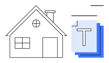 Bacalı, dairesel ve kare pencereli ev taslağı, yazılı belge yığını. Gayrimenkul, ev tasarımı, mimari, dokümantasyon, dosyalar, minimalizm için ideal