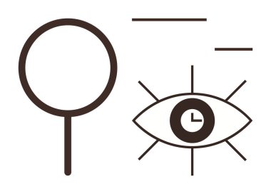 İçinde minimalist çizgiler olan büyüteç ve göz. Odaklanma, araştırma, gözlem, zaman yönetimi, üretkenlik, hassasiyet ve gözlem kavramları için idealdir. Basit düz