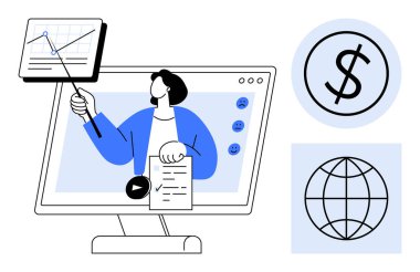 Ekranda profesyonel grafik sunmak, eğilimleri belge ve işaretçiyle açıklamak. Eğitim, finans, iletişim, iş, e-öğrenme, küresel ekonomi kariyer büyümesi için idealdir. Basit düz