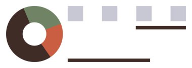 Gölgeli segmentlerle donut şeması, hizalanmış kareler, yatay çubuklar. Analiz, raporlar, asgari tasarım, bilgi grafikleri, sunumlar, istatistik ve eğitim için ideal. Basit bir düz metafor.