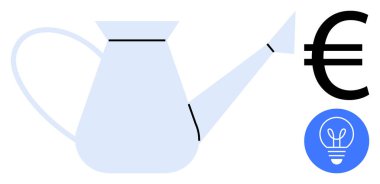 Sulama bir ampul ve finans sembolüyle temsil edilen fikirlere dökülebilir. Yenilik için ideal, sürdürülebilirlik, yatırım, yaratıcılık, büyüme stratejisi, girişimcilik, basit iniş sayfası