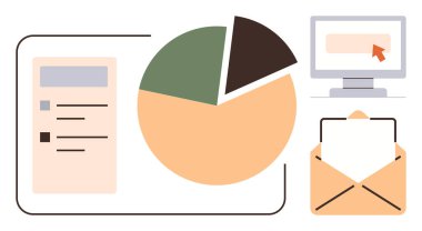 Görev listesi eşliğinde turta şeması, imleç tıklaması ve zarfı aç. Veri analizi, e-posta iletişimi, iş akışı, istatistik, üretkenlik, teknoloji, iş yönetimi için ideal