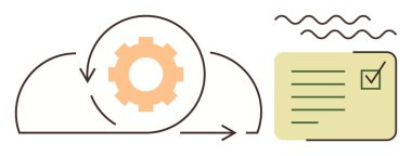 Bulut içerisindeki dişli döndürür ve kontrol listesi öğelerinin yer aldığı bir görev kartıyla etkileşime girer. İş akışı, proje yönetimi, otomasyon, süreç entegrasyonu, görev tamamlama, yazılım geliştirme için ideal