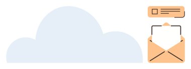 Açık zarflı bulut, e-postayı simgeleyen mektup, dijital depolama ve mesajlaşma. Teknoloji, iletişim, veri depolama, çevrimiçi hizmetler, bulut hesaplama dijital güvenlik için ideal