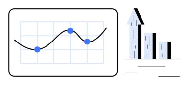 Çizgi grafiği ve şebeke üzerindeki veri noktaları yukarı doğru büyümeyi gösteriyor. İlerleme takibi, başarı ölçümü, veri analizi, iş stratejisi, performans değerlendirmesi, mali değerlendirme için ideal