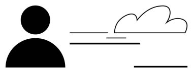 Hareket çizgileri dışındaki bir insanın minimalist silueti ve hızı, fikirleri ve büyümeyi simgeleyen bir bulut. Yenilik için ideal, yaratıcılık, takım çalışması, liderlik, vizyon gelişimi basitliği. Basit.