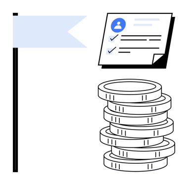 Kullanıcı profilli kontrol listesi, tamamlanmış görevler, ödemeyi veya başarıyı simgeleyen bozuk paralar ve hedef ayarlama için bayrak. Üretkenlik, finans, motivasyon, başarı, kariyer organizasyonu için ideal
