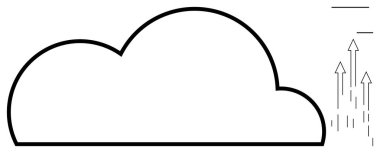 Minimalist bulut çizgisi, yukarı bakan birden fazla ok var. Veri depolama, dijital büyüme, yenilik, bulut hesaplama, teknoloji, yükleme, basit düz metafor