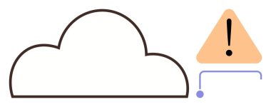 Minimalist bulut çizgisi turuncu tehlike üçgenine bağlı ve ünlem işareti var. Bulut hesaplama, hata bildirim, veri güvenliği, sistem arızası, bilişim alarmı, risk yönetimi, basit