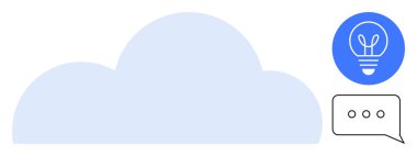 Bulut, dairesel şekildeki ampul ve yaratıcılığı, takım çalışmasını ve diyaloğu vurgulayan noktalı sohbet balonu. Yenilik, beyin fırtınası, işbirliği, teknoloji iletişimi için ideal