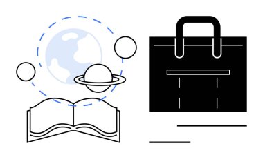 Gezegen sisteminin bir evrak çantasının yanında yörüngesinde döndüğü açık bir kitap, öğrenme, keşif, bilgi, kariyer, hırs, profesyonel büyüme, evrimleşen hedefleri temsil ediyor. Eğitim kariyeri için ideal