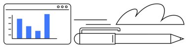 Analitik ve yaratıcılığı birleştiren kalem ve bulut ile veri analizi için çubuk grafik penceresi. Üretkenlik, yazı, bulut hesaplama, analitik, ofis görevleri, veri içgörüleri, eğitim için ideal