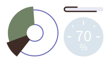 Bölümlü renkler, ilerleme çubuğu ve yüzde geribildirim içeren dairesel tablo. Veri analizi, performans takibi, iş ölçümleri, mali raporlama, süreç izleme, bilgi grafikleri için ideal