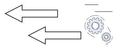 İki cesur ok birbirine kenetlenen dişlilerin hareketini, iş akışını, takım çalışmasını ve ilerlemesini temsil ediyor. Takım çalışması, süreç, üretkenlik, strateji, verimlilik kararı için ideal