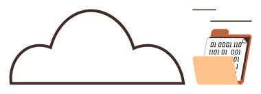 İkili kod bitlerini içeren, veri depolama, paylaşma veya yedekleri temsil eden açık bir dizinin yanında bulut ana hatları. Veri yönetimi, düzenleme, güvenlik, çevrimiçi dosya paylaşımı ve teknoloji için ideal