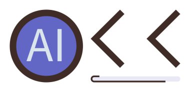 Mavi yapay zeka dairesi, açılı oklar, yatay ilerleme çubuğu. Teknoloji için ideal, yapay zeka, makine eğitimi, programlama, otomasyon yeniliği gelişimi. Minimalist düz metafor