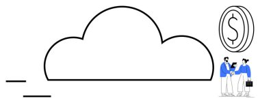 Bulut çizgisi, iki profesyonel bir doların yanında el sıkışıyor. İş, finans, bulut hizmetleri, teknoloji, ortaklıklar, veri güvenliği, ekonomik büyüme için idealdir. Basit düz metafor