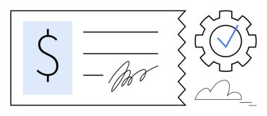 Dolar işareti, imza ve işaretli güvenlik teçhizatı ile mali kontrol. Ödeme süreci için ideal, finans, bankacılık, güvenlik, doğrulama muhasebe verimliliği. Basit bir düz metafor.