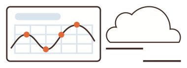 Bir ızgarada veri noktalarını gösteren ve bulut tabanlı analitik ve eğilimleri temsil eden bir bulut simgesine bağlı çizgi grafiği. Teknoloji, veri depolama, analiz, tahmin, bulut için ideal