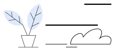 Hassas yapraklı saksı bitkisi ve yatay çizgilerle çevrili yuvarlak bir bulut. Doğa, denge, minimalizm, sürdürülebilirlik, sakinlik, büyüme ve basitlik konuları için idealdir. Basit bir daire.
