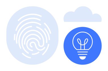 Güvenlik için parmak izi, yenilik olarak ampul ve dijital depolama için bulut. Teknoloji için ideal, bulut hesaplama, siber güvenlik, ilham, yenilik, veri güvenliği basit iniş sayfası