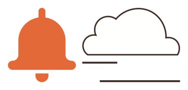 Uyarıları, hatırlatıcıları ve bulut senkronizasyonunu temsil eden hareket çizgileri olan turuncu bir bulutun yanında. Teknoloji, veri, güncellemeler, uyarılar, hatırlatıcılar ve çevrimiçi iletişim için ideal