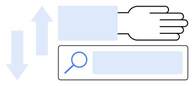 Elinde büyüteç simgesi olan bir arama çubuğunun üzerinde gezinen el ve yanında navigasyonu vurgulayan yön okları. Arama, arayüz, UX tasarımı, navigasyon, tarama, araştırma için ideal