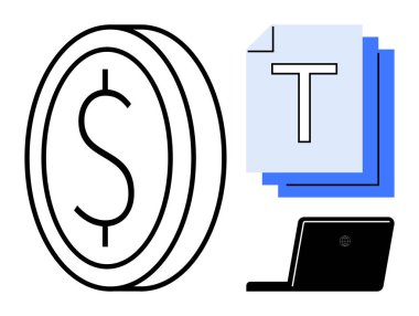 Dolar parası, üst üste binen belgeler ve dizüstü bilgisayar kavramları finans, yazı, çevrimiçi araçlar, dijital verimlilik, e-ticaret ve organizasyonu işaret ediyor. Fintech günlüğü için ideal