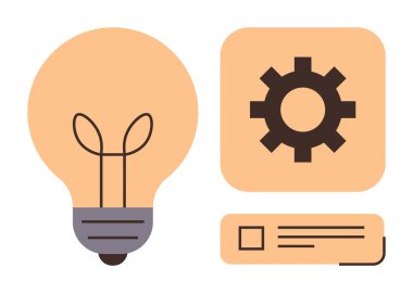 Fikirleri sembolize eden ampul, verimlilik için çark, organizasyon için kontrol listesi. Yaratıcılık, iş planlaması, takım çalışması, problem çözme, verimlilik yenilikçiliği iş akışı için idealdir. Basit.