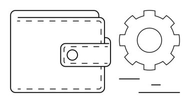 Vites simgesinin yanında düğmeli cüzdan para yönetimini, sistem yapılandırmasını ya da işlem iyileştirmesini simgeliyor. Fintech, bankacılık, teknoloji, planlama, tasarruf ve yatırım için ideal