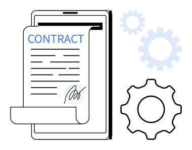 İmza ve vitesli bir tablette gösterilen dijital sözleşme işbirliğini, otomasyonu ve yeniliği simgeliyor. İş için ideal, yasal, teknoloji, iş akışı, ortaklık, anlaşma basit