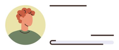 Metin satırları ve durum çubuğu olan bir kişinin yuvarlak avatarı. Dijital kimlik, kullanıcı deneyimi, web tasarımı, sosyal medya, iletişim, yaratıcılık, modern teknoloji için idealdir. Basit düz metafor