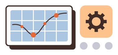 Şebekede veri noktaları olan çizgi grafiği, ayarlar veya optimizasyon için dişli, arayüz tasarımı için daireler. Analiz, strateji, süreç iyileştirme, teknoloji, yönetim, verimlilik için ideal basit