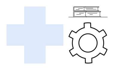 Mavi tıbbi haç, kitap yığını ve sağlık, eğitim ve yeniliği sembolize eden teçhizat. Sağlık, eğitim, araştırma, takım çalışması süreci büyümesi için idealdir. Basit iniş sayfası