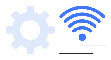Vites simgesi kablosuz sinyalle eşleştirildi. Teknoloji, mekanik ya da bağlantıyı gösteriyor. Otomasyon, ağ oluşturma, yenilik, dijital süreçler, uzaktan çalışma teknolojisi geliştirmek için ideal. Düz basit